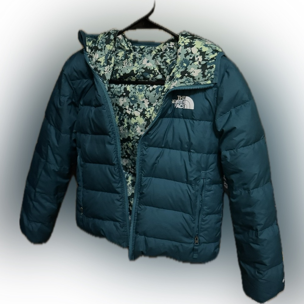 The North Face Teal Puffer Jacket with Floral Lining